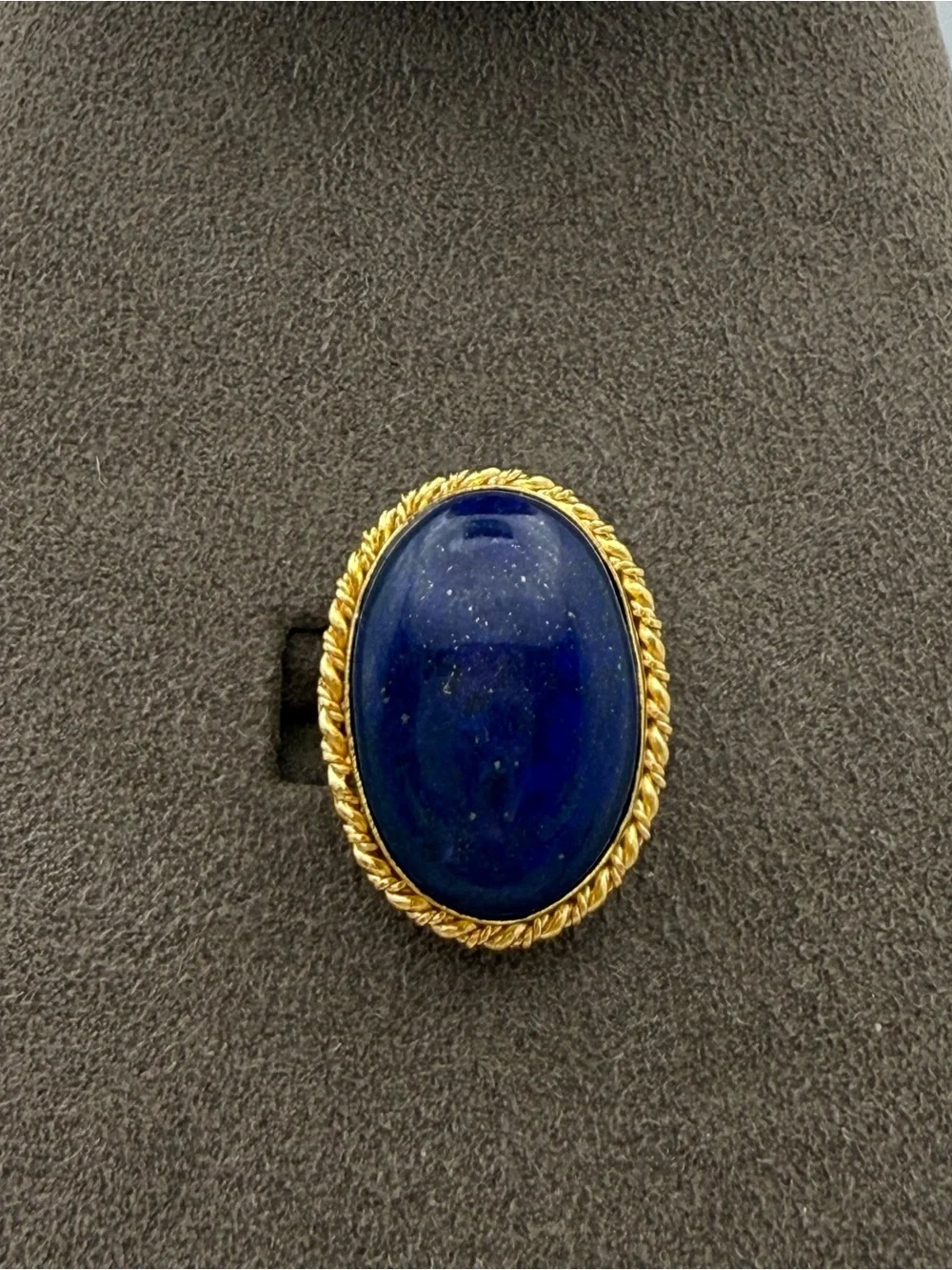 Adjustable Gold-Tone Lapis Oval Statement Ring - Deep Blue